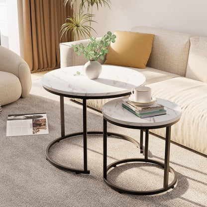 Runde Couchtische 2er-Set Beistelltische Metallrahmen 60cm