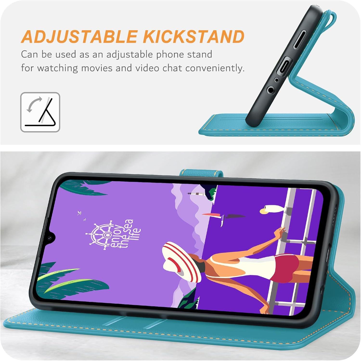 Samsung Galaxy A15 / A15 5G Hülle Premium Leder Klapphülle Azurblau
