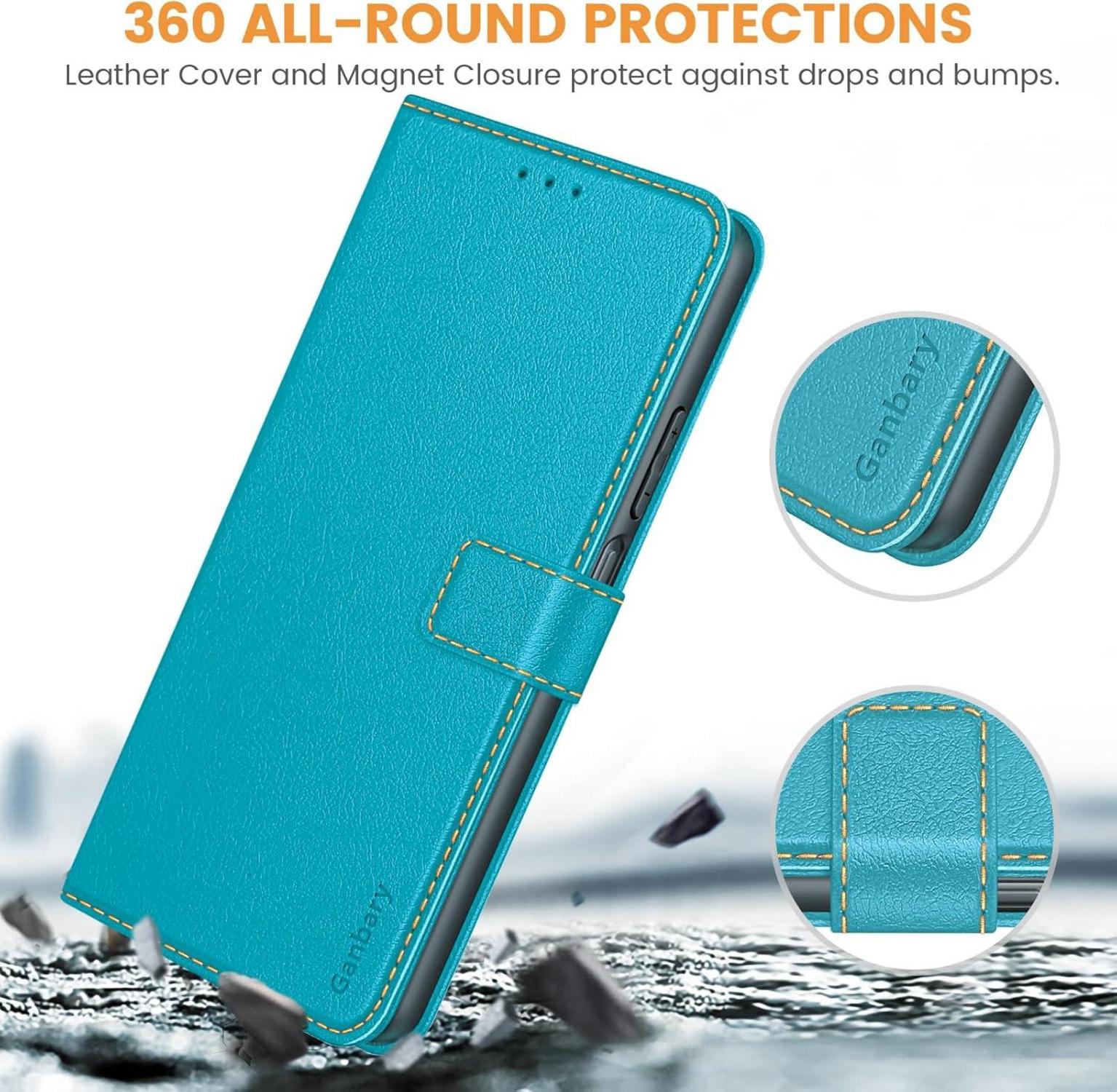 Leder Flipcase für Samsung Galaxy A15 / A15 5G, Blau mit Kartenschlitzen