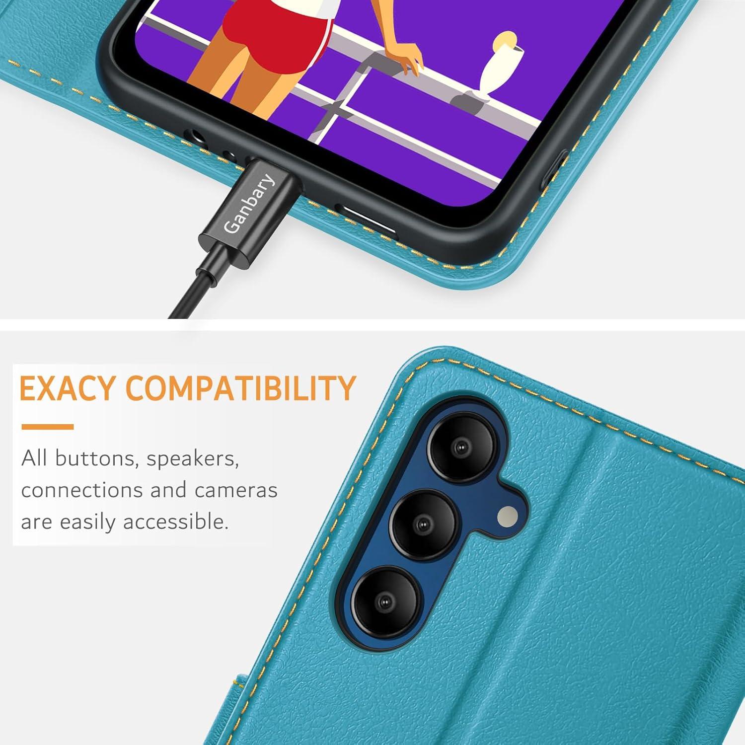 Leder Flipcase für Samsung Galaxy A15 / A15 5G, Blau mit Kartenschlitzen