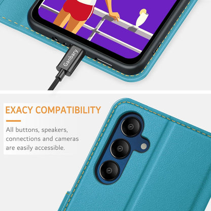 Leder Flipcase für Samsung Galaxy A15 / A15 5G, Blau mit Kartenschlitzen