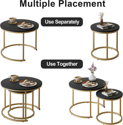 Set 2 runde Couchtische Beistelltisch Gold Rahmen weiß Wohnzimmer modern