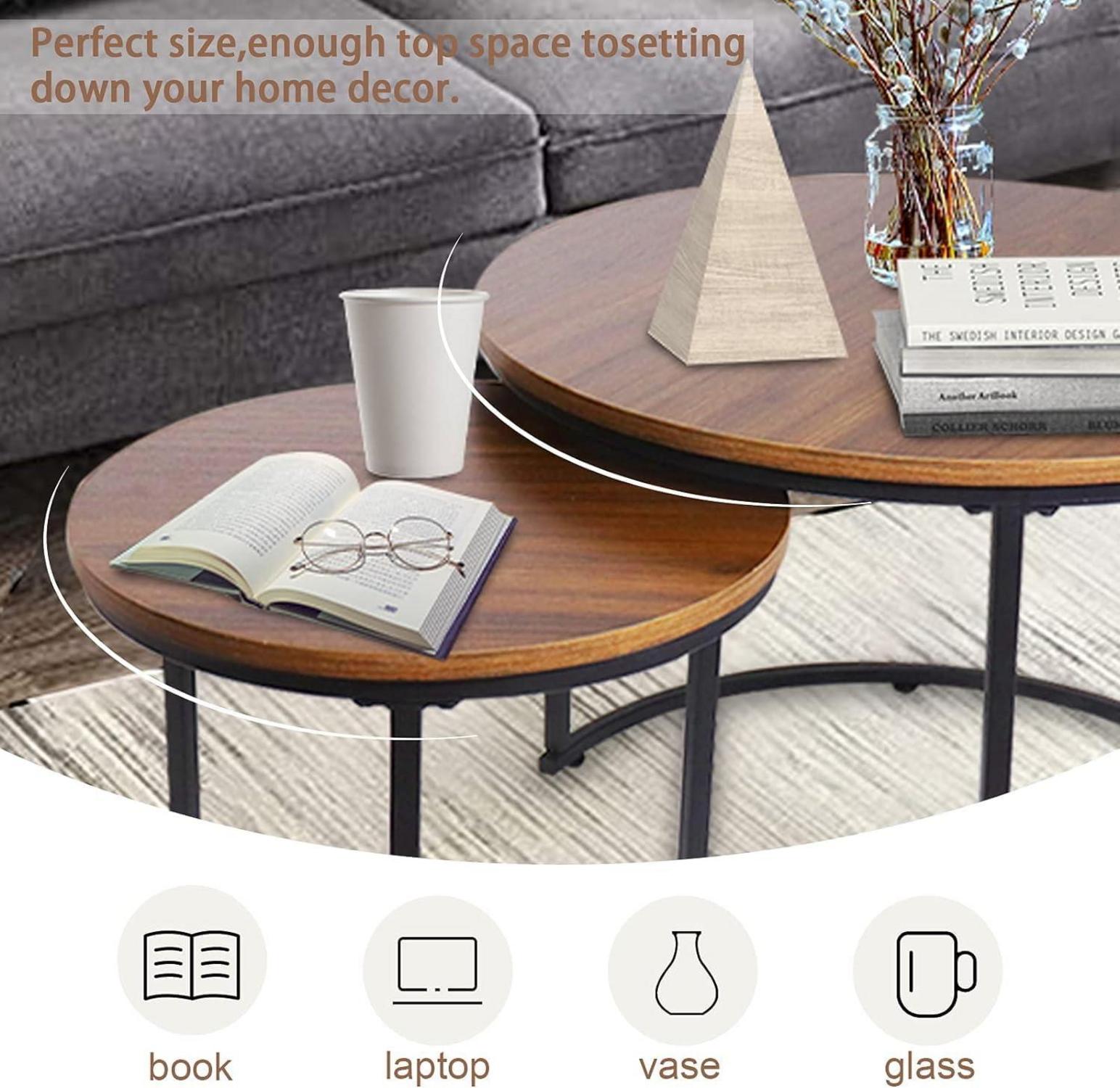 Set aus 2 runden Metall-Couchtischen 60 cm Durchmesser für Wohnzimmer