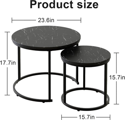 Runde Couchtische 2er-Set Beistelltische Metallrahmen Marmorplatte