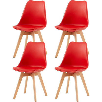 Esszimmergruppe weißer Tisch + 4 rote Stühle – 4er Set