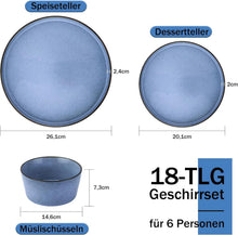 Homikit 18-tlg Steinzeug Geschirr Set 6 Personen Blau