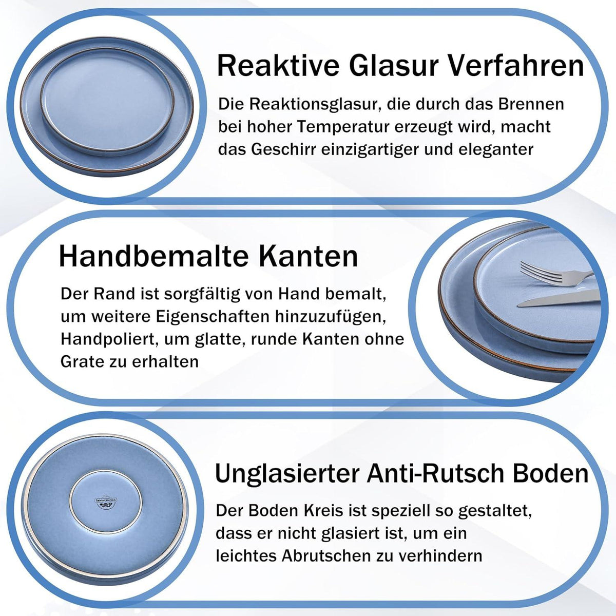 18-tlg Geschirr Set Steinzeug Tafelservice Blau