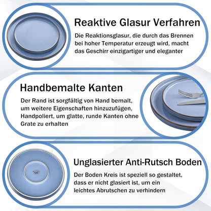 18-tlg Geschirr Set Steinzeug Tafelservice Blau