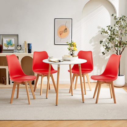 Esszimmergruppe weißer Tisch + 4 rote Stühle