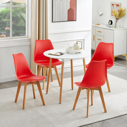 Esszimmergruppe weißer Tisch + 4 rote Stühle