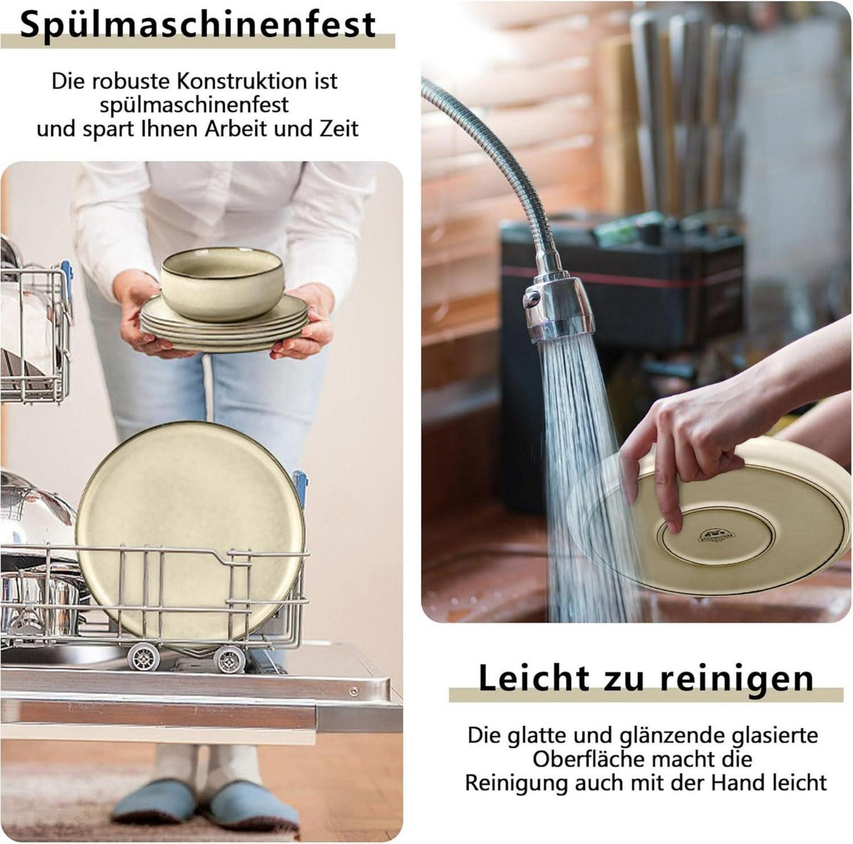 Homikit 18-tlg Geschirr Set Steinzeug Tafelservice Saturn Khaki 6 Personen