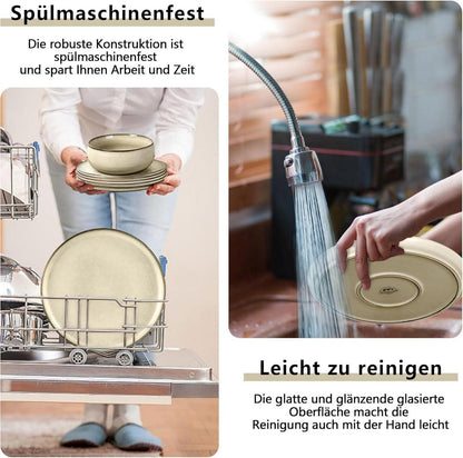 Homikit 18-tlg Geschirr Set Steinzeug Tafelservice Saturn Khaki 6 Personen