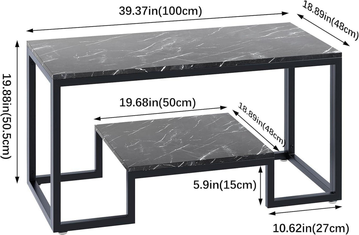 Couchtisch mit 2 Etagen, modernes Design, schwarz