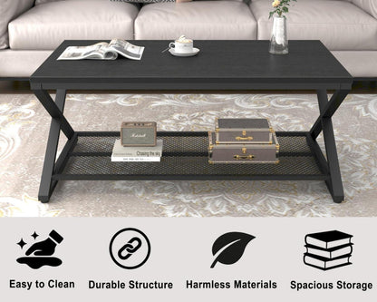 LVB Schwarzer Couchtisch mit Stauraum Holz Metall 100x60x45 cm