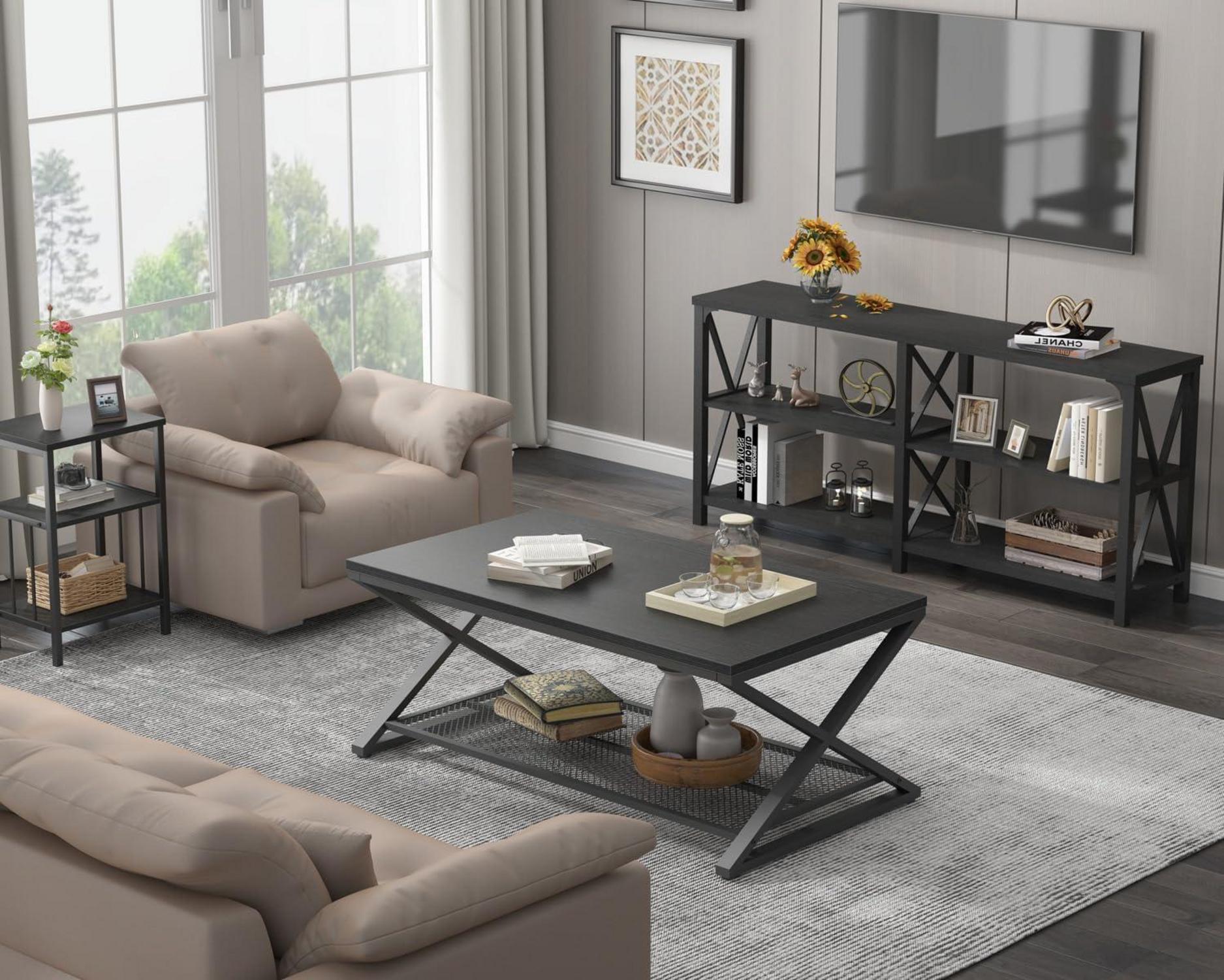 LVB Couchtisch Schwarz mit Stauraum 100 x 60 x 45 cm