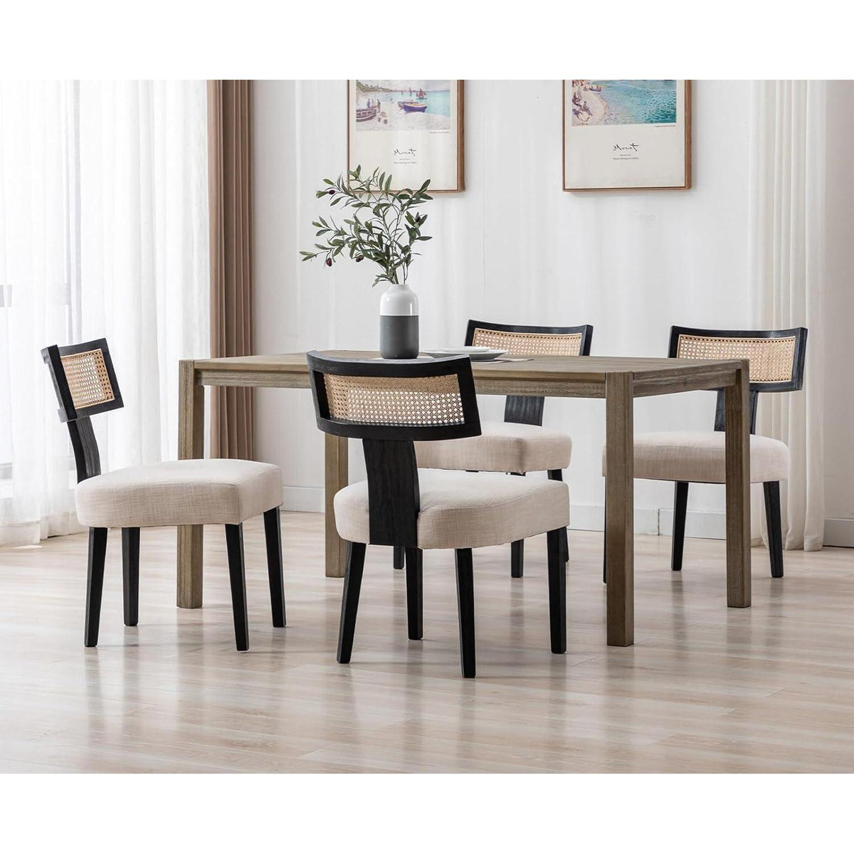 Vintage Küchenstühle 2er Set Holz Rattan Schwarz