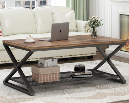 Couchtisch Rechteckig mit Stauraum Holz Metall Vintage Retro 100 x 60 x 45 cm