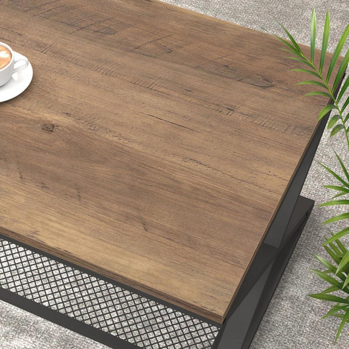 Couchtisch Holz mit Stauraum, Rechteckig 100x60 cm, Heller Eiche