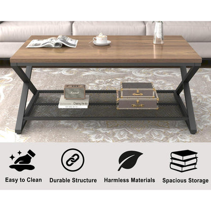 Couchtisch Holz mit Stauraum, Rechteckig 100x60 cm, Heller Eiche