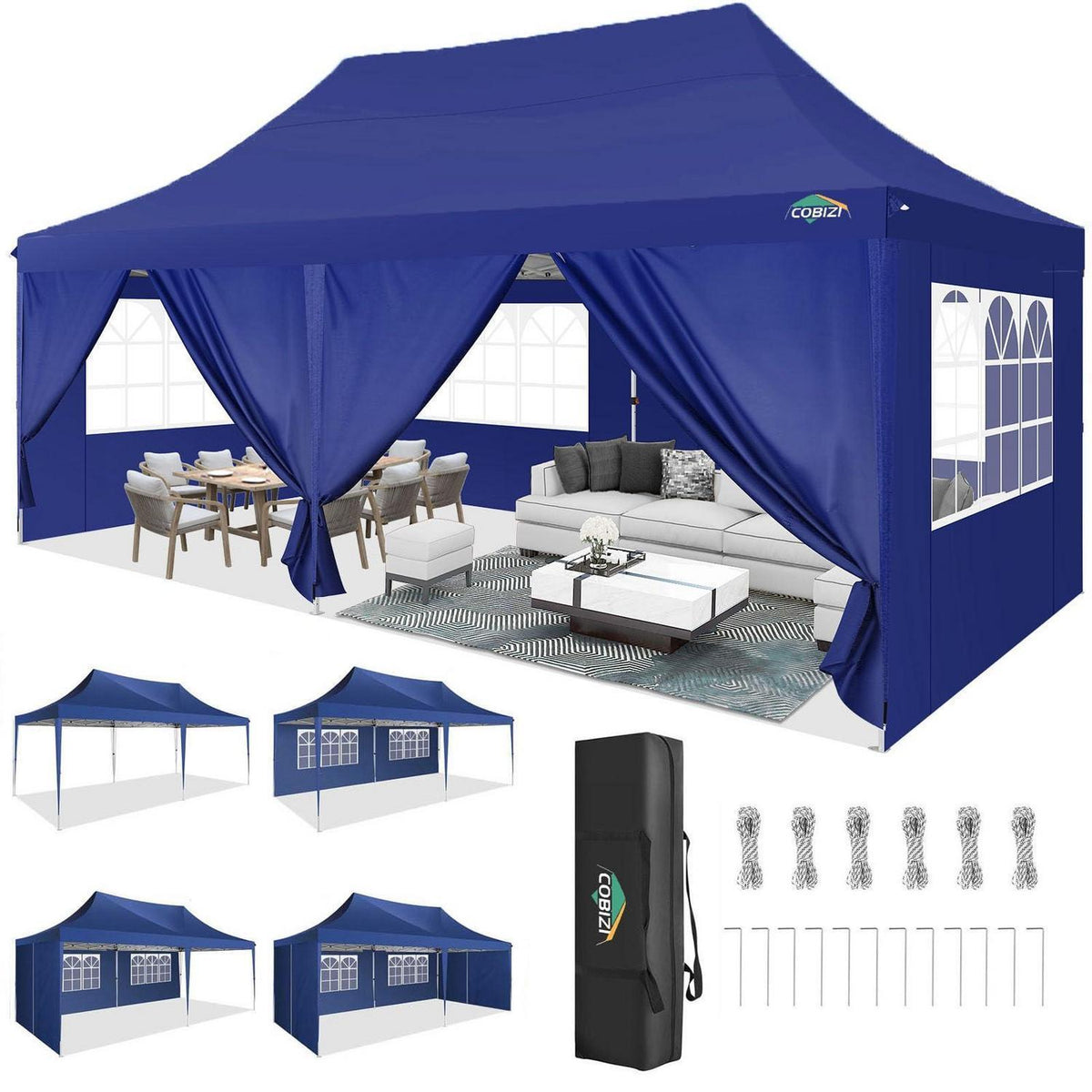 3x6m Faltpavillon wasserdicht mit 6 Seitenwänden