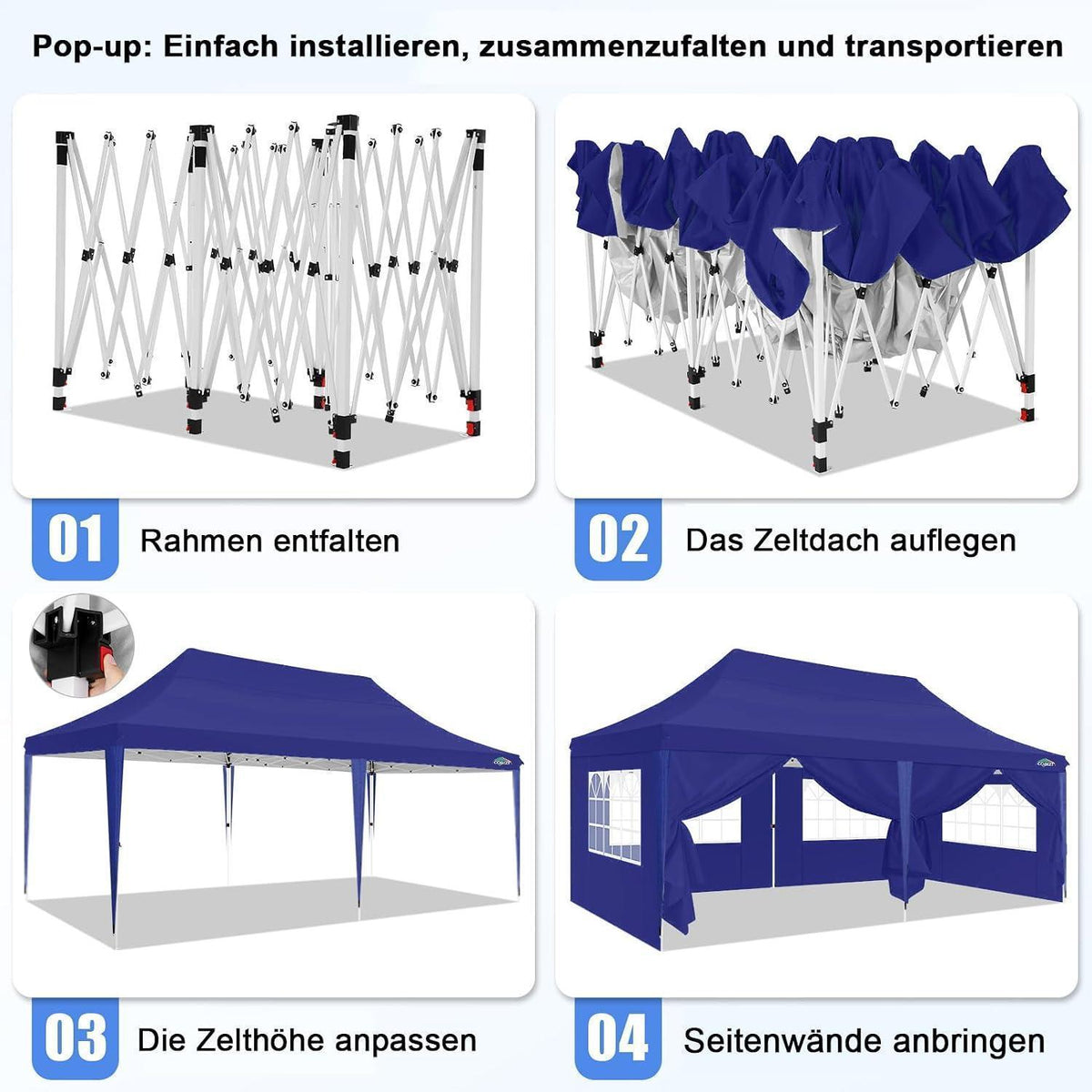 3x6m Faltpavillon wasserdicht mit 6 Seitenwänden