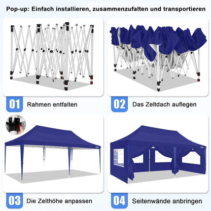 3x6m Faltpavillon wasserdicht mit 6 Seitenwänden