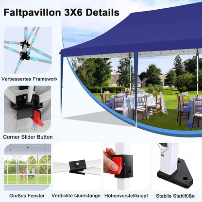 3x6m Faltpavillon wasserdicht mit 6 Seitenwänden
