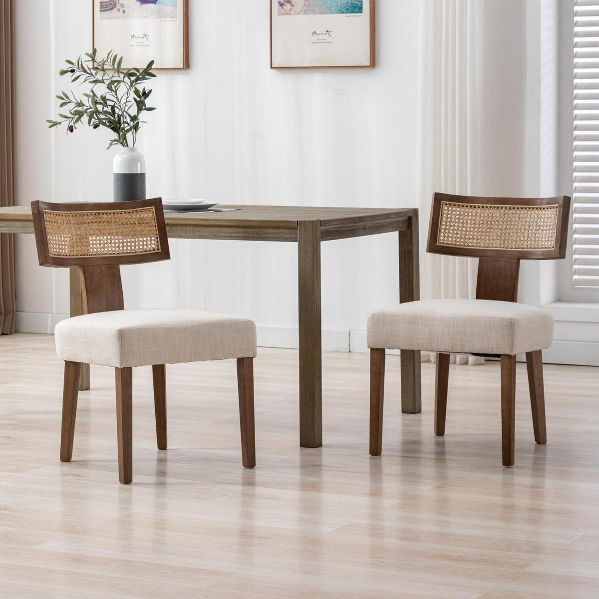 Vintage Küchenstühle 2er Set Holz Rattan Beige