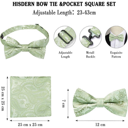 Herren Fliegen Set mit Einstecktuch und Manschettenknöpfen, Salbeigrün