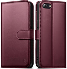 Handyhülle iPhone SE 2022/SE 2020 Leder RFID Weinrot