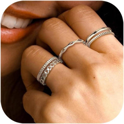 5er Set Damen Ringe Gold Verstellbar Minimalistisch Stapelbar