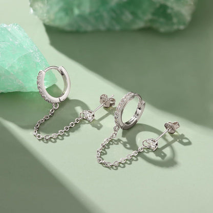 Silberne Creolen mit Kette & Stecker Ohrringe für Damen