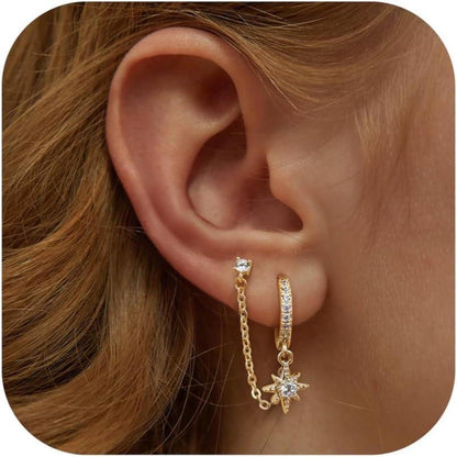 Silberne Creolen mit Kette & Zirkonia – Ohrstecker für Damen
