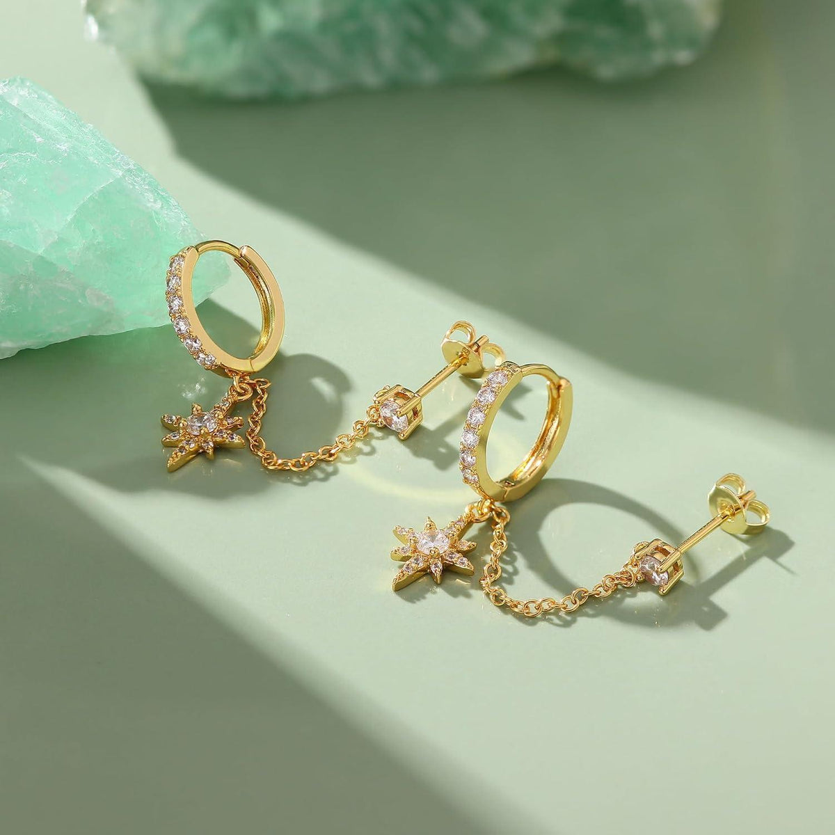 Silberne Creolen mit Kette & Zirkonia – Ohrstecker für Damen
