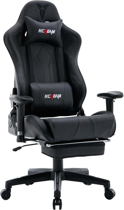 Ergonomischer Gaming Stuhl mit Fußstütze & Lendenwirbelstütze