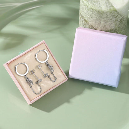 Silberne Creolen mit Kette & Zirkonia – Ohrstecker für Damen
