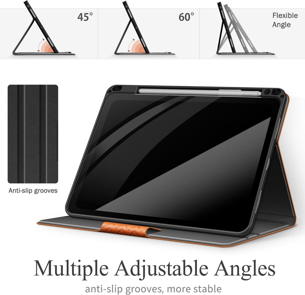 iPad Pro 11 Zoll M4 Hülle PU Leder Braun Stifthalter Auto Schlaf