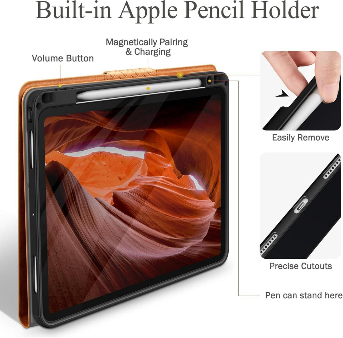 Hülle iPad Pro 11 Zoll M4 PU Leder Stifthalter USB-C Braun