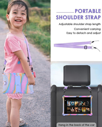 KATUMO Kinder Hülle Samsung Galaxy Tab A9+/A9 Plus 11 Zoll 2023 Ganzkörper-Schutzhülle mit Stylus Pen und Schultergurt Lila