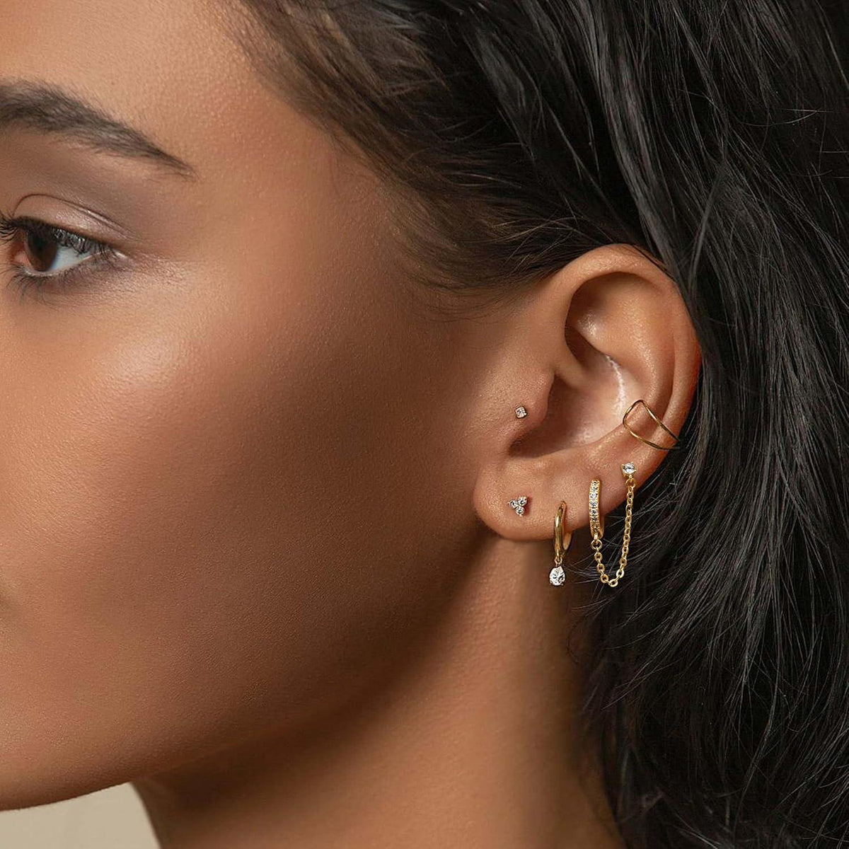 Adramata 925 Silber Doppel Piercing Creolen Kette Zirkonia