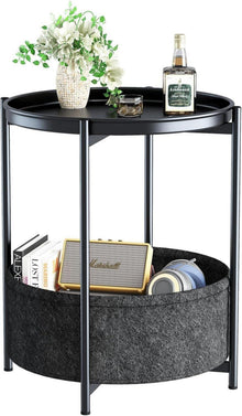 Runder Beistelltisch mit Stoffkorb Moderne Stil Schwarz