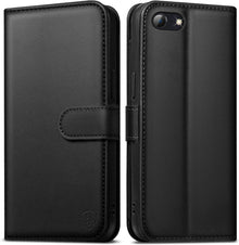 Schwarze Leder Handyhülle für iPhone SE 2022/SE 2020 mit Glas & RFID