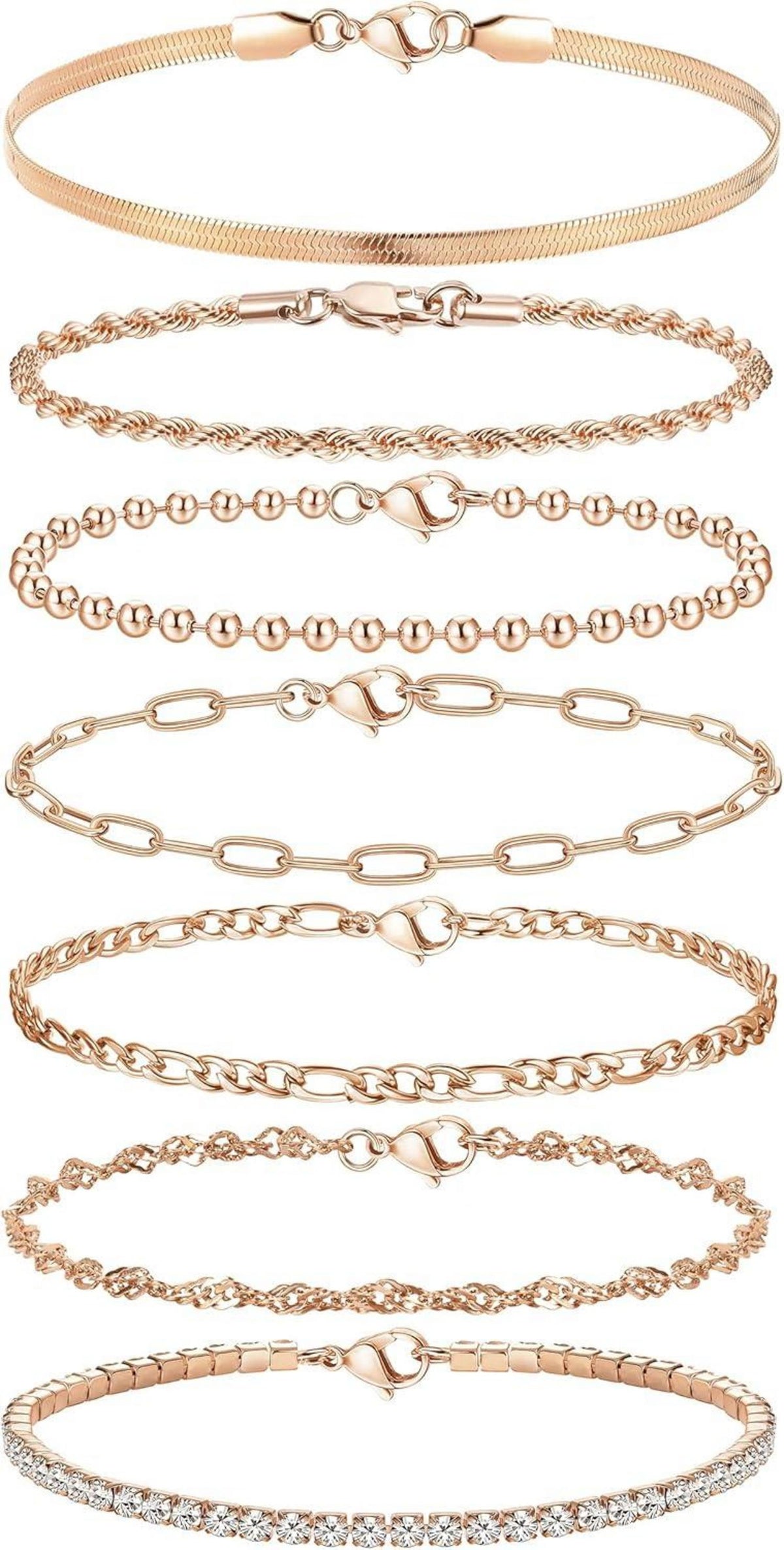 Adramata 7Pcs Damen Ketten Armband Set 14K Vergoldet Twist