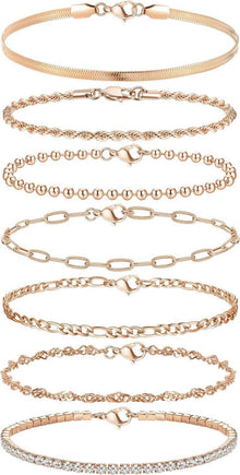Adramata 7Pcs Damen Ketten Armband Set 14K Vergoldet Twist
