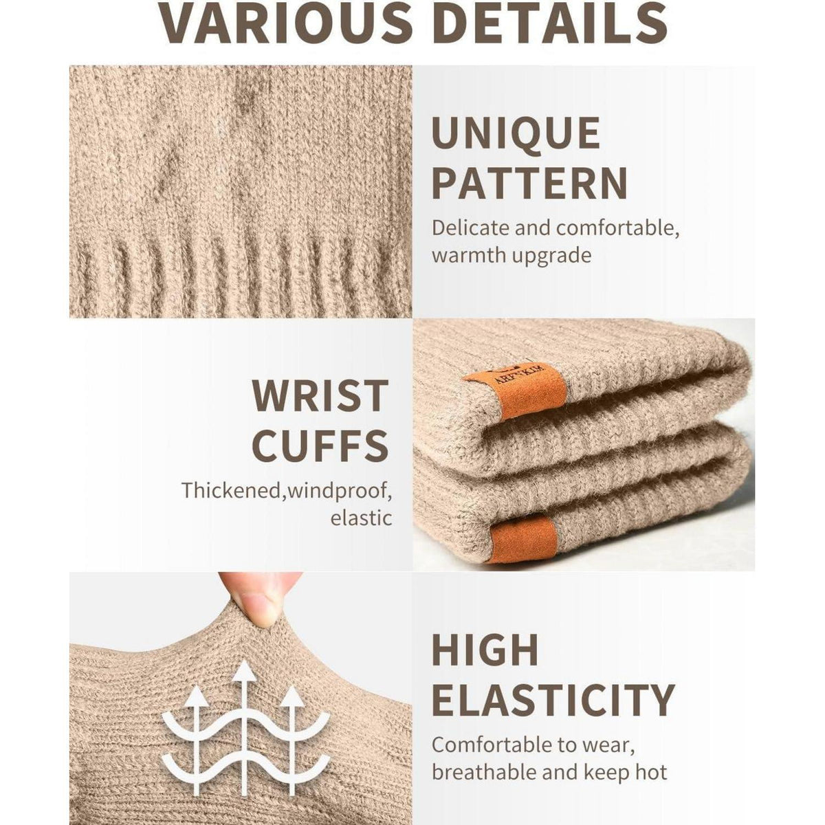 Winterhandschuhe Damen Fleecegefüttert Touchscreen Strickhandschuhe Warm