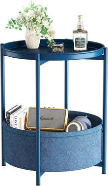 Runder Beistelltisch mit Stoffkorb Moderner Stil Blau