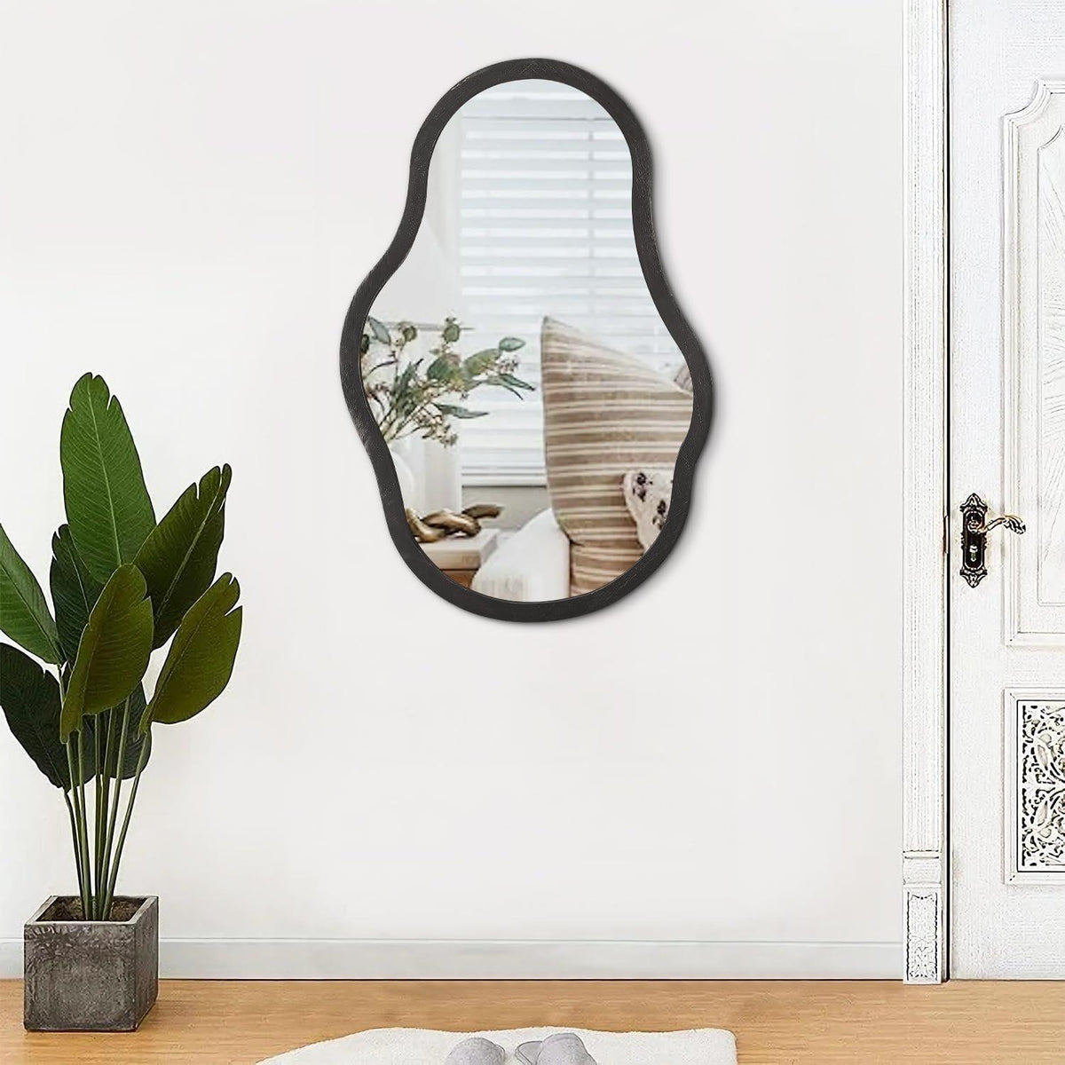 Asymmetrischer Wandspiegel mit Holzrahmen – Modern & Dekorativ 70x50cm