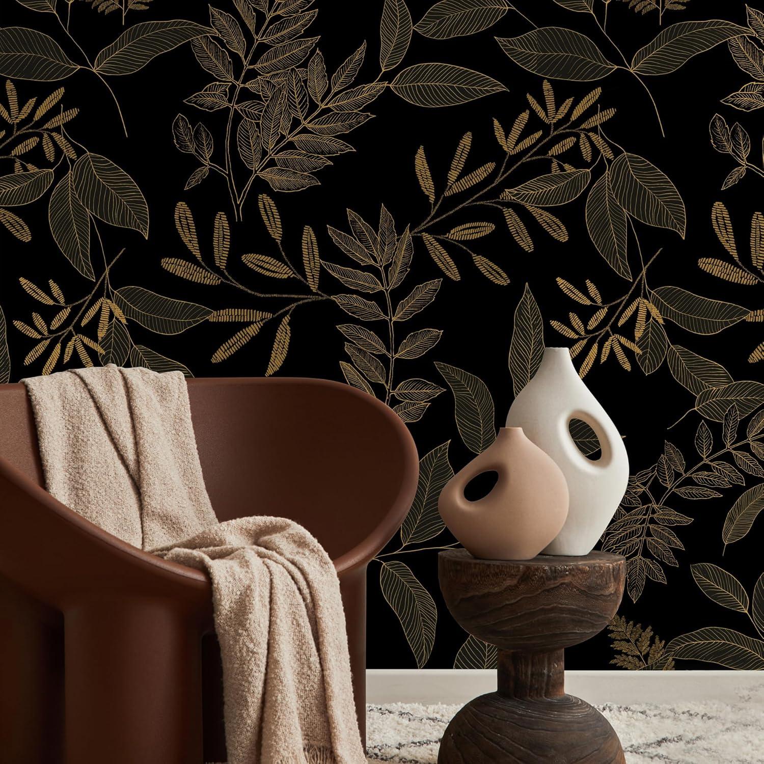 myforHD Selbstklebende Tapete Schwarzes Gold Blatt PVC Vinyl 44cm x 1000cm