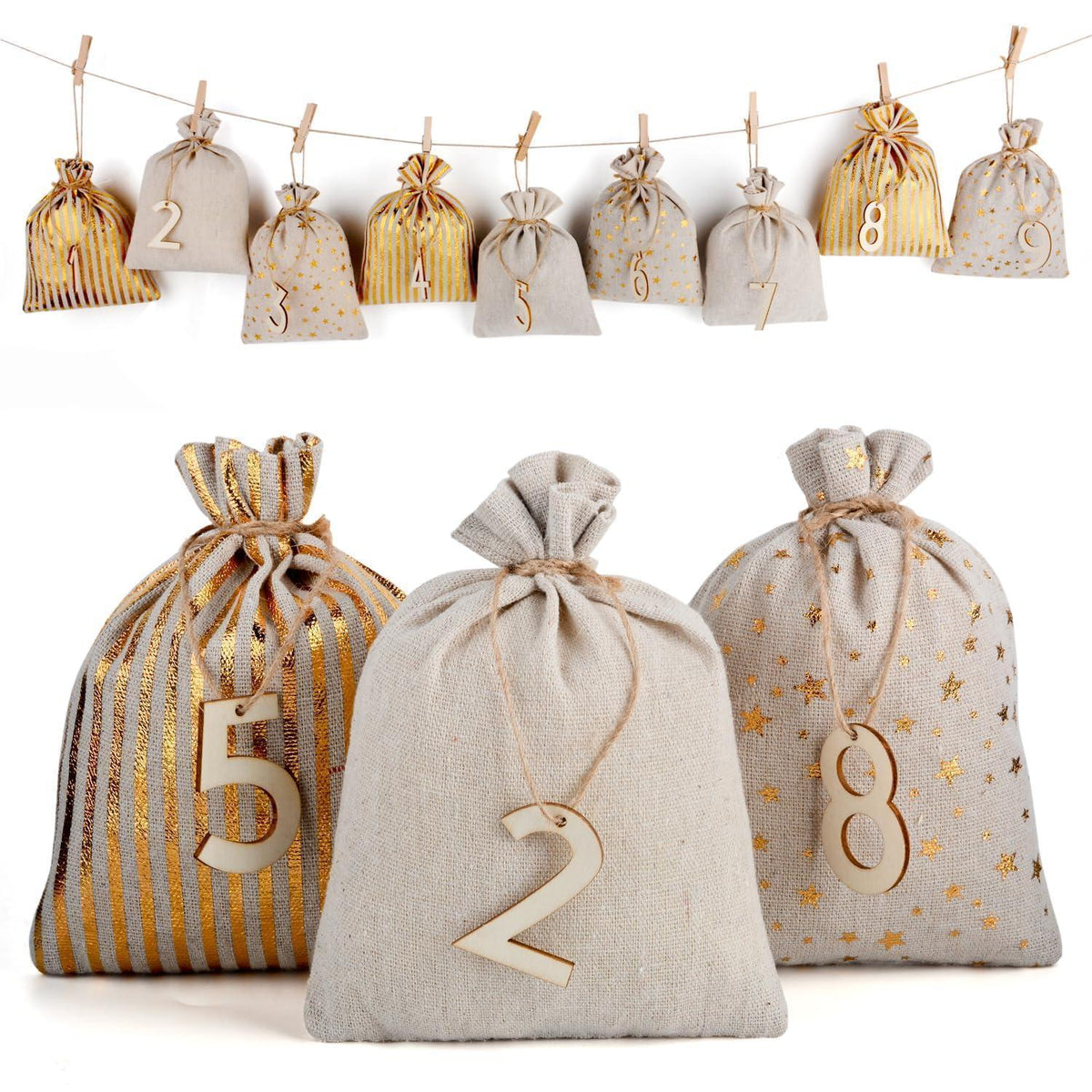 DIY Adventskalender Säckchen Set Groß mit Zahlen & Schnur