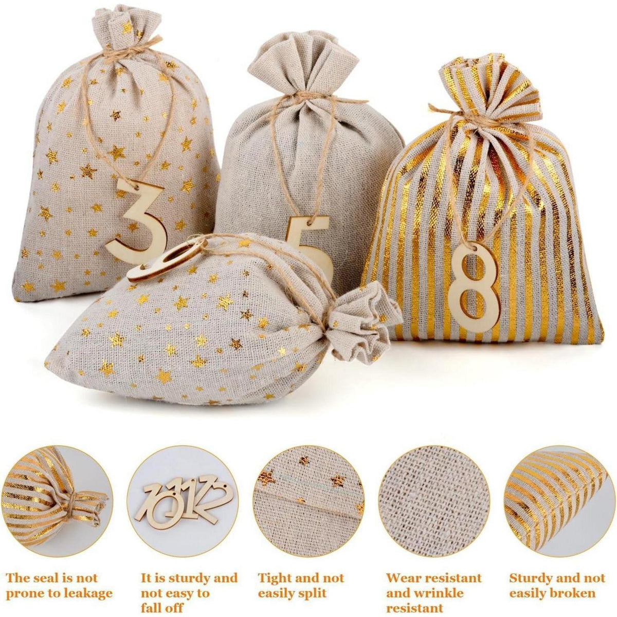 DIY Adventskalender Säckchen Set Groß mit Zahlen & Schnur